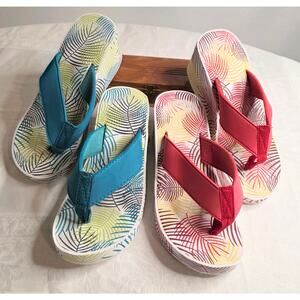 Avon Wedge Flip Flops 2 Pair Turquoise & Coral Size S 5-6 Very Clean Little Wear
